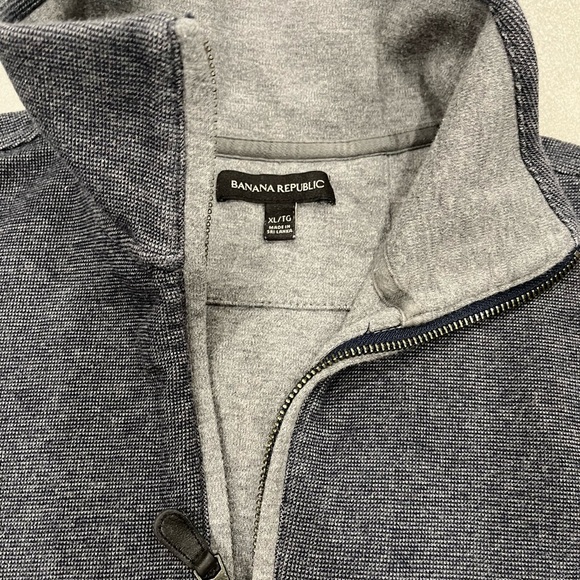 [XL/PTP:23”]Banana Republic Men's Blue Gray Knit 1/4 Zip-Up Cotton Sweatshirt - Picture 3 of 7